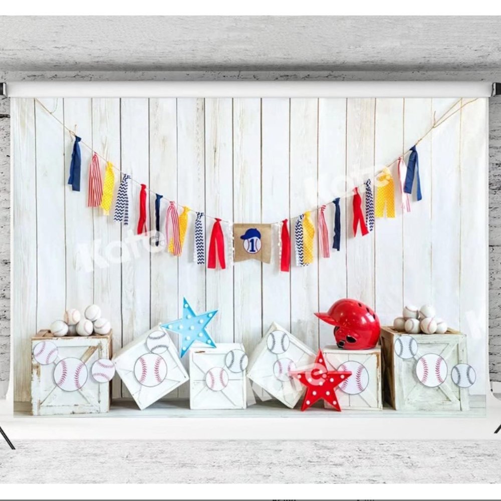 1st Birthday Party Baseball Backdrop
